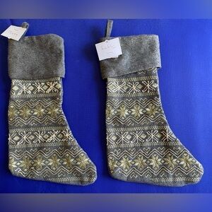 Set of 2 Nicole Miller Gray Christmas Stocking NWT